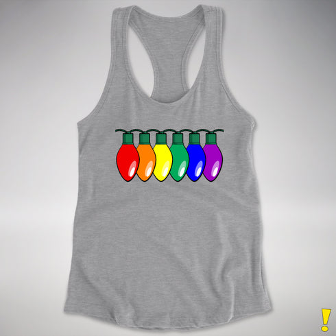 LGBTQ Pride Christmas Lights Racerback Tank - Heather Grey